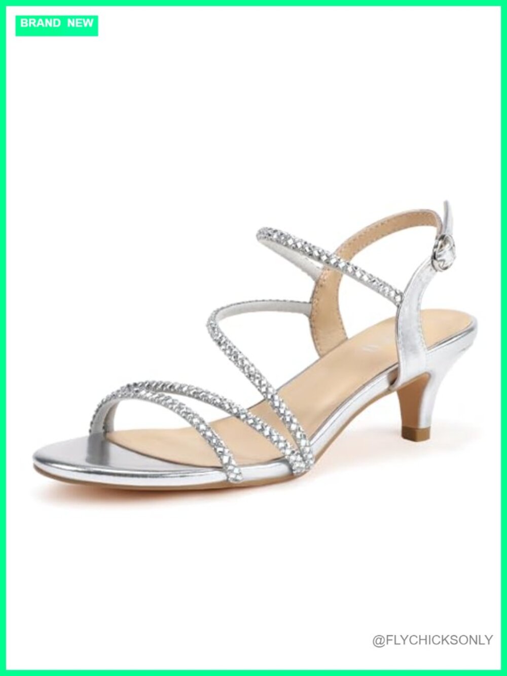IDIFU Rhinestone Kitten Heels Strappy Slingback Low Heel Dress Sandals